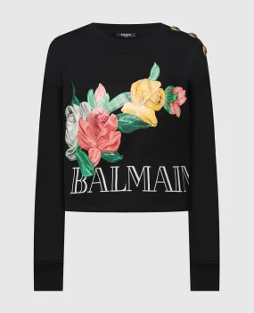 Balmain Black sweatshirt with Rose print