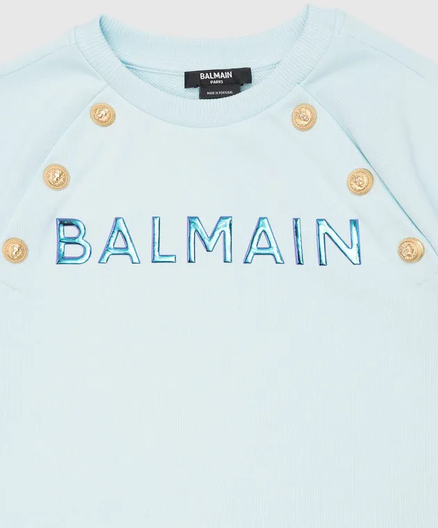 Balmain Children's blue sweatshirt with a holographic logo