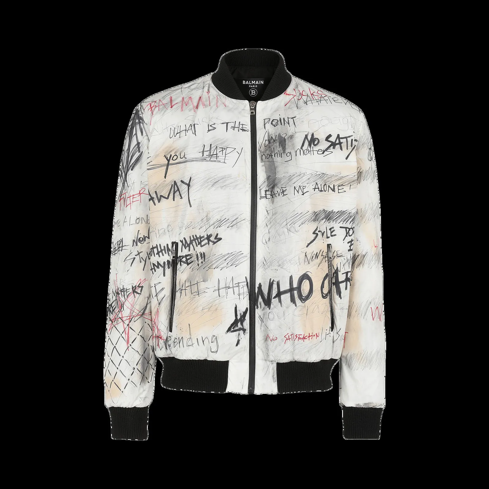 Balmain Nylon Bomber Jacket With Graffiti Print