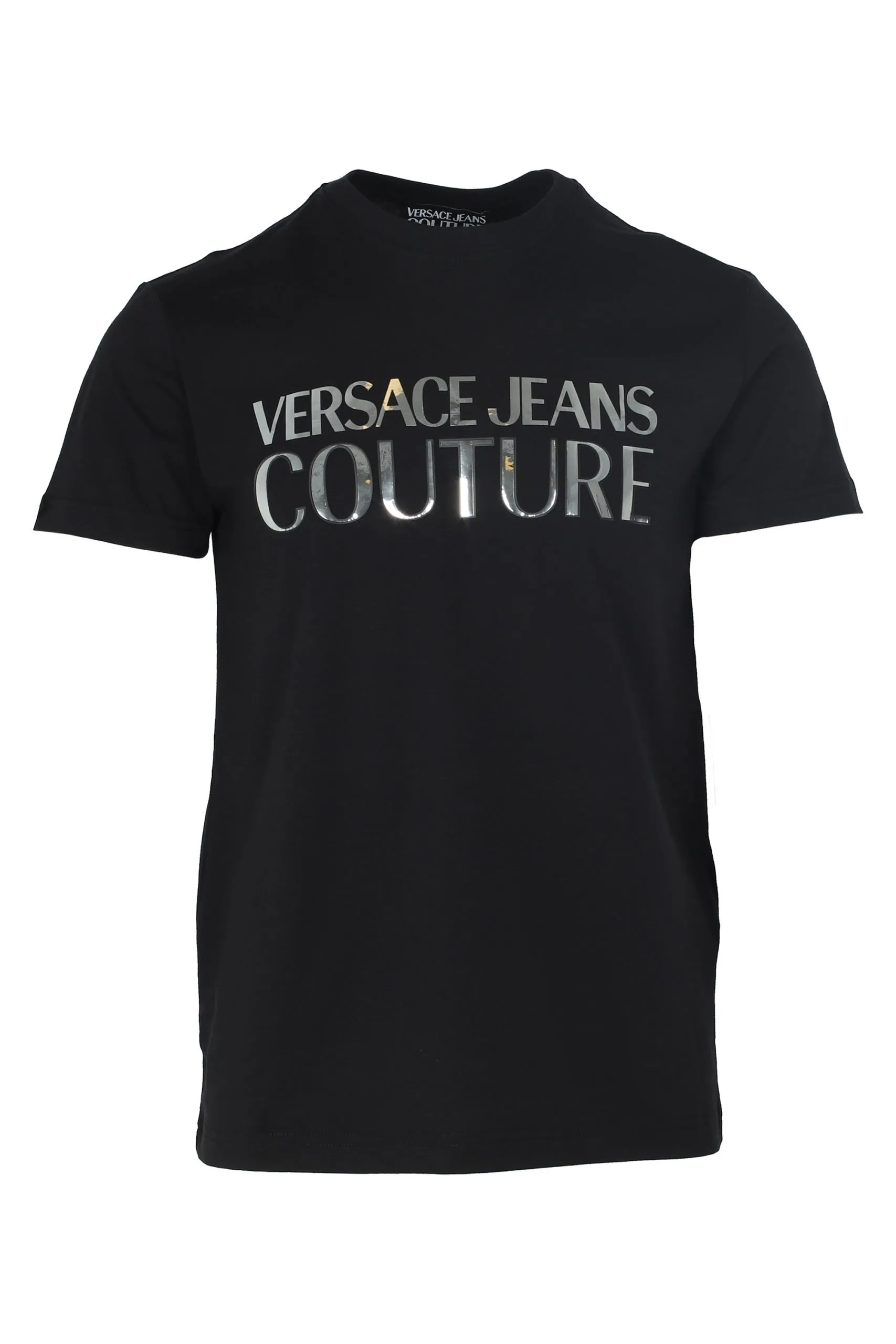 Camiseta negra con logo plateado