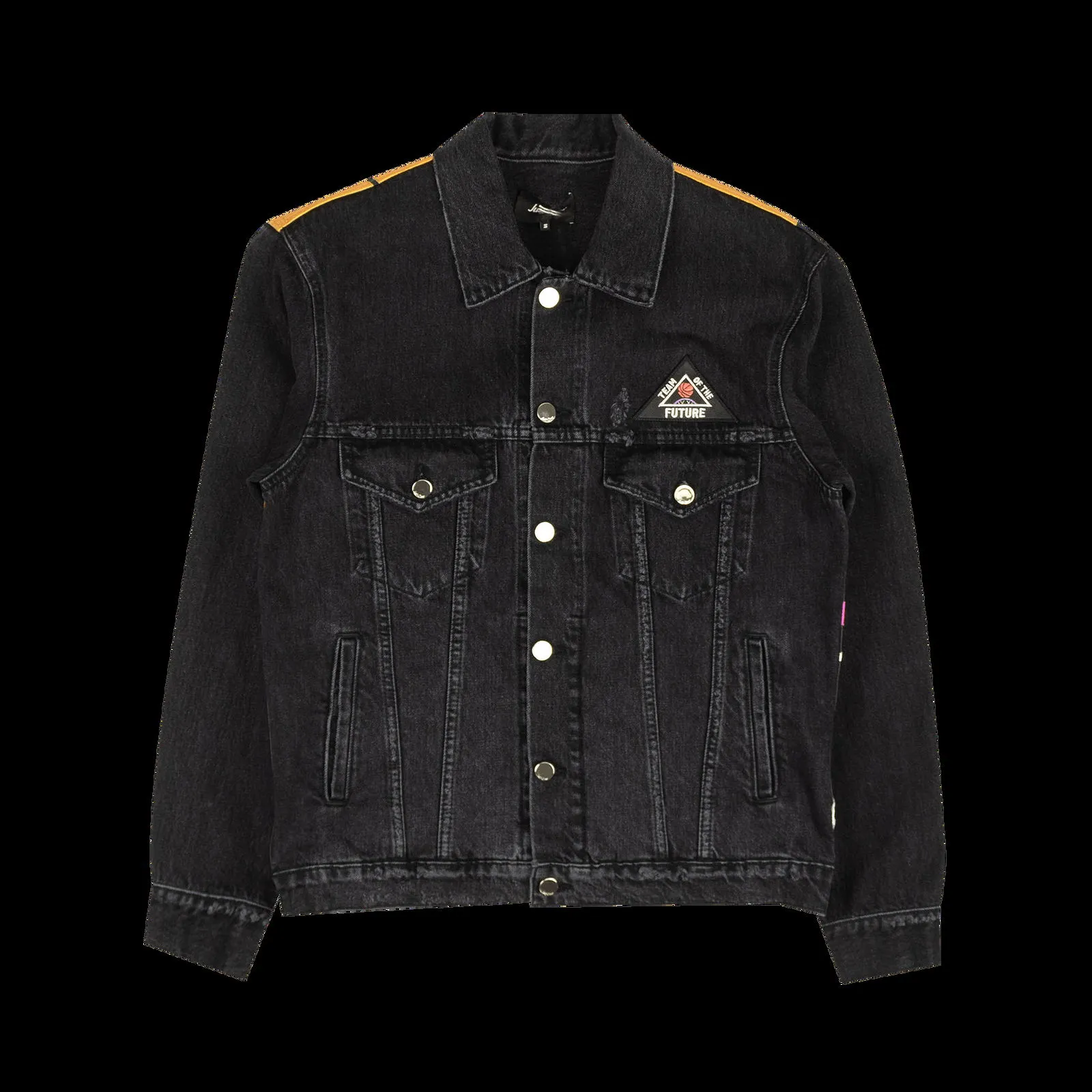 Just Don Denim Leather Basketball Trucker Jacket