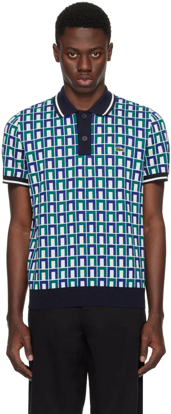 Lacoste Blue & Green Jacquard Polo