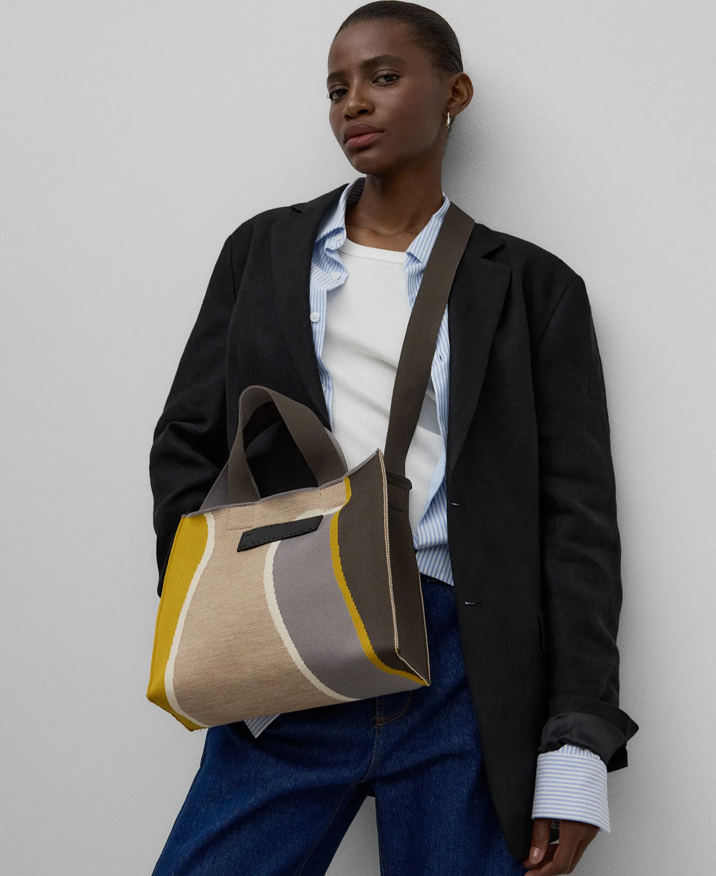 Medium printed bag in knit woman