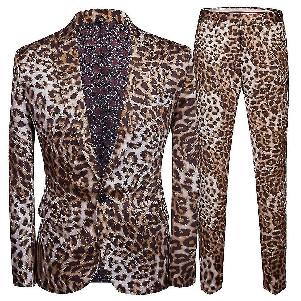 Mens 2-Piece Casual Wedding Party Slim Fit Leopard Suit (Blazer & Pants)