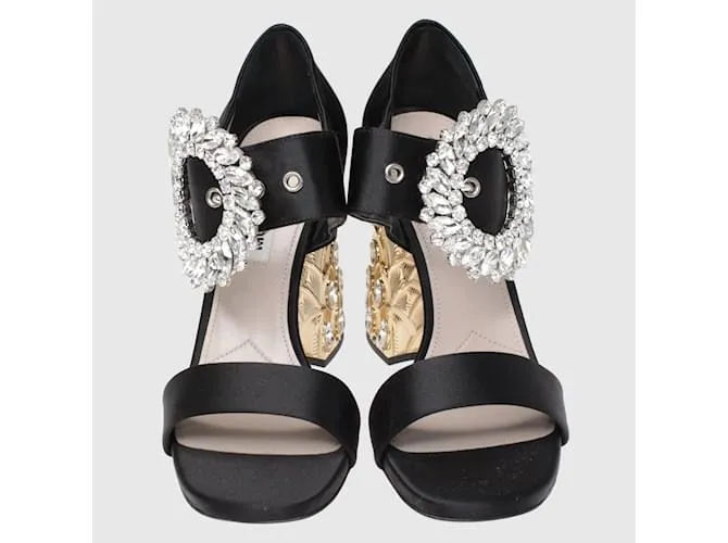 Mules de tiras al tobillo adornadas con cristales Miu Miu en negro 