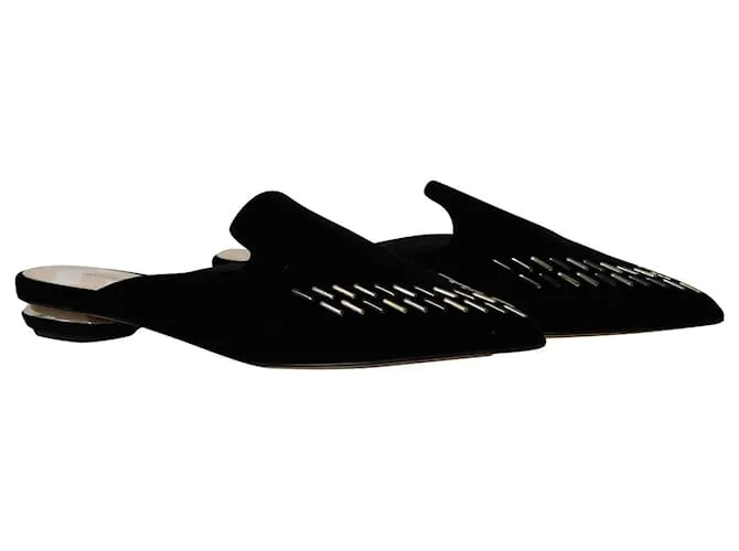 Mules planos Nicholas Kirkwood Beya de terciopelo negro 
