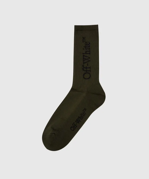 Off-White Green striped socks with logo