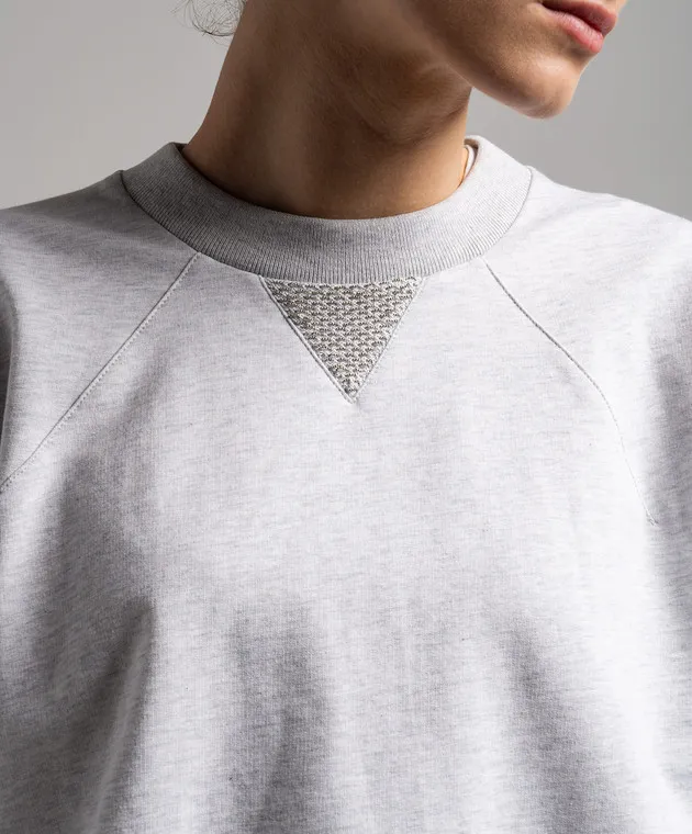Peserico Gray sweatshirt with monil chain