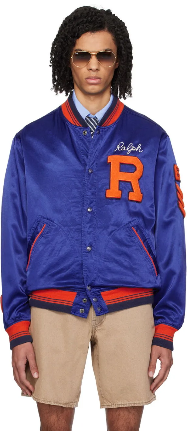 Polo by Ralph Lauren Blue Letterman Bomber Jacket