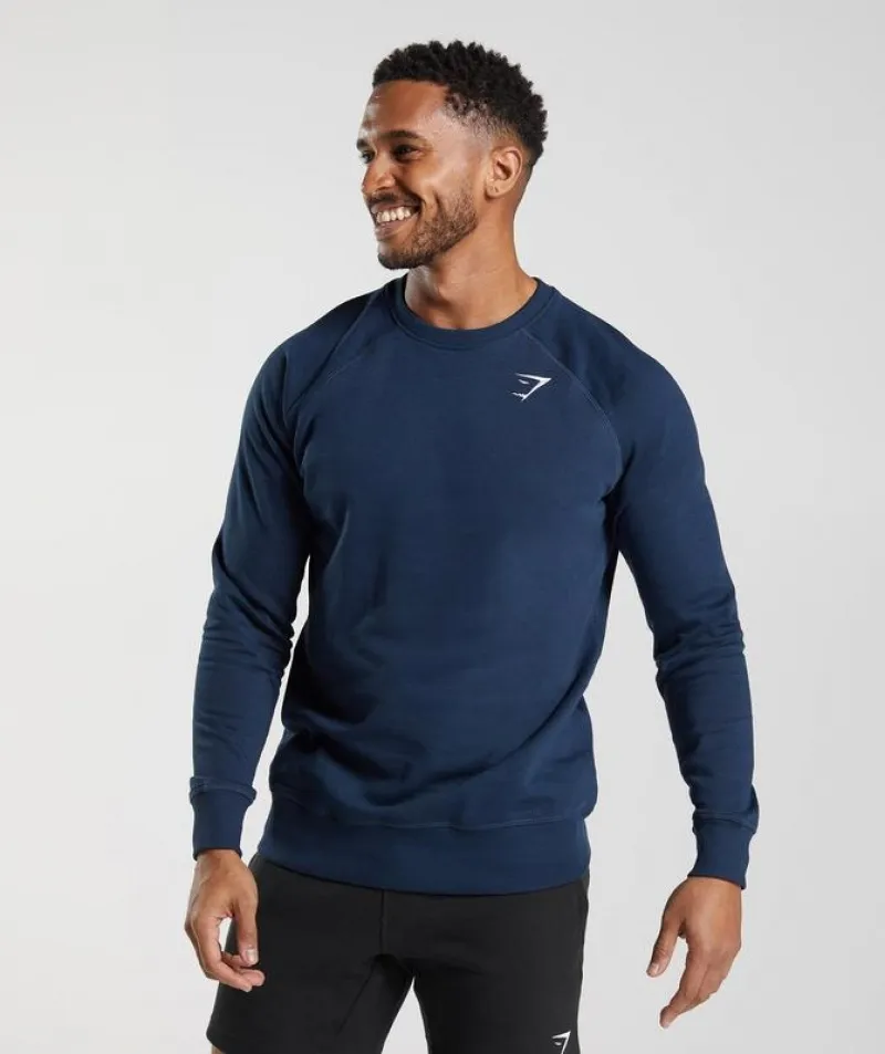 Pullovers Gymshark Crest Sweatshirt Azul Marino | 741056-BZV