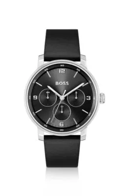 Reloj con correa de piel y esfera negra