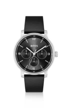 Reloj con correa de piel y esfera negra