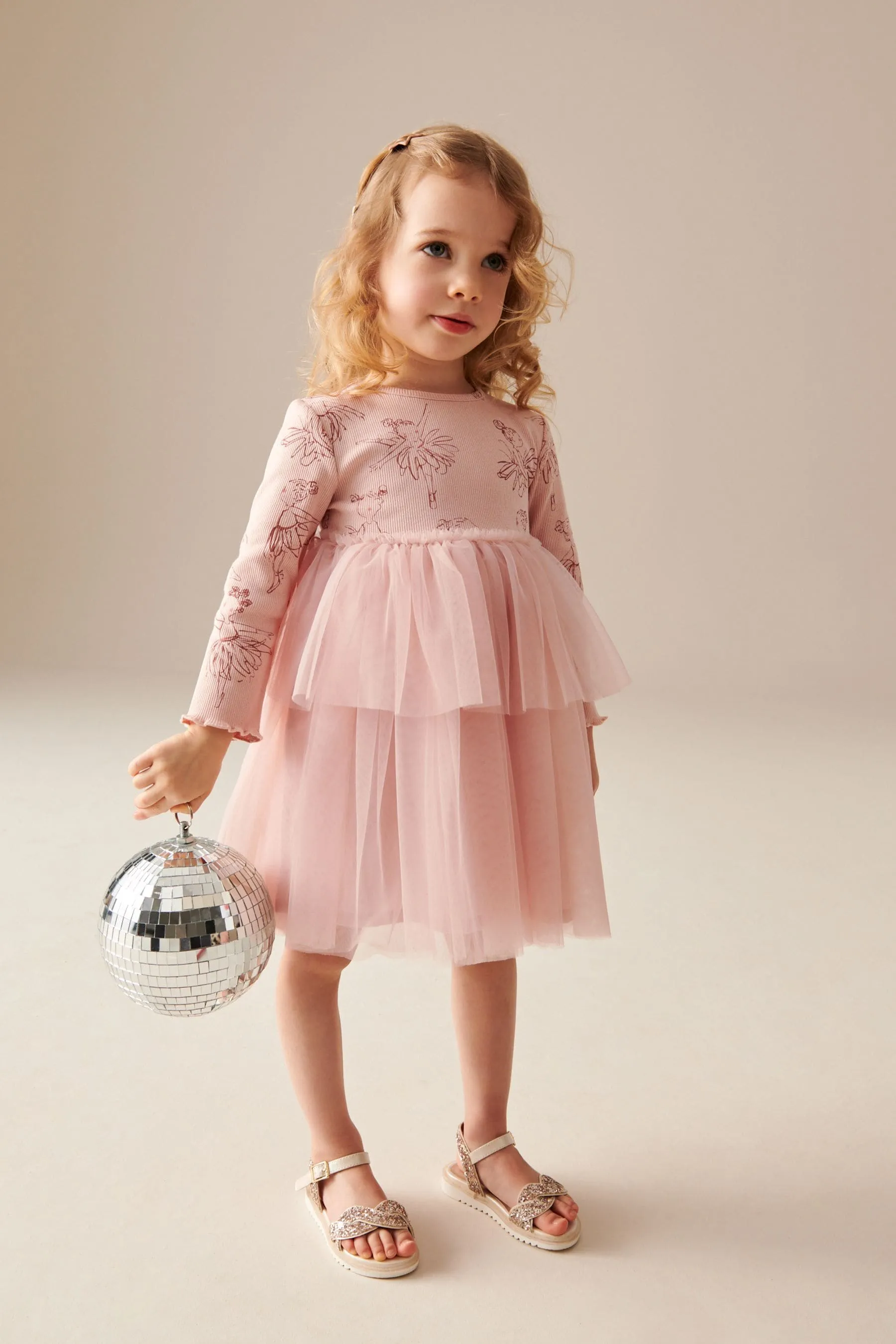 Rosa - Vestido de tul de manga larga (3 meses-7 años)
