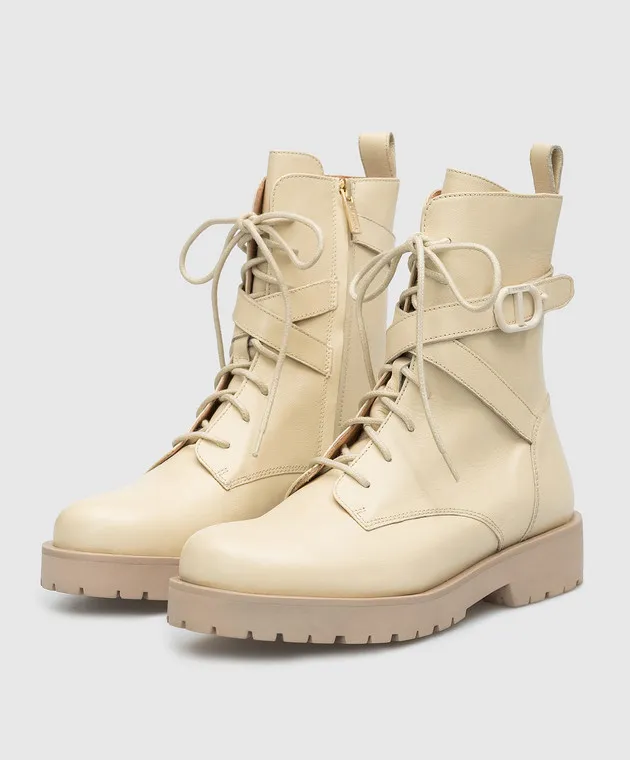 Twinset Beige leather boots with logo