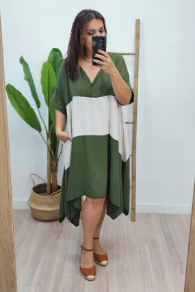 Vestido Bicolor Kaki