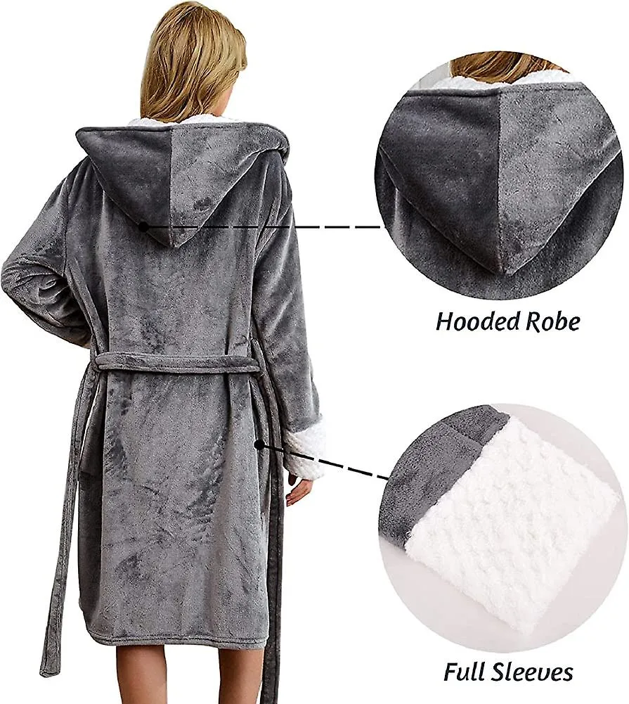 Women Dressing Gown Ladies Soft & Cosy Hooded Dressing Gown Fluffy Fleece Winter